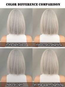12-Inch Elegant Short Light Grey Straight Wig With Bangs , Heat-Resistant Synthetic Fiber Wigs For Women,For Daily,Party,Cosplay&Festavil Ready - Light Grey - View 7