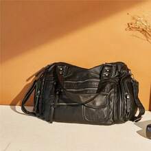 Women's Multi-Pocket Shoulder Bag, Retro Punk Personalized Design Handbag, Fashionable Sexy Ladies Crossbody Bag, Suitable For Daily Use, Party, Commuting, Holiday Gifts - Black - View 2