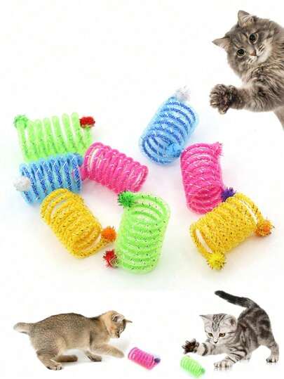 彩色互动宠物猫玩具，柔软弹簧设计，是猫咪的最佳跳跃玩具，颜色随机。