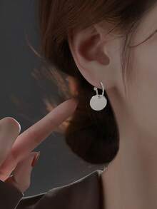 1 Pair Women's Fashionable Versatile Minimalist Metal Disc Earrings (No Gift Box) - Silver - View 7