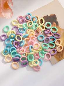 100 piezas/Paquete Set de Scrunchies de pelo elásticos de alta calidad, 3 piezas de peines de diseño de unicornio de dibujos animados que incluyen peines desenredantes, de sección y de mango, adecuados para estudiantes y mujeres para peinados - Multicolor - Ver 4