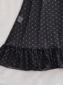 2件套波点睡裙性感女士薄纱网眼内衣吊带裙套装（含内裤） - 黑色 - 查看 6