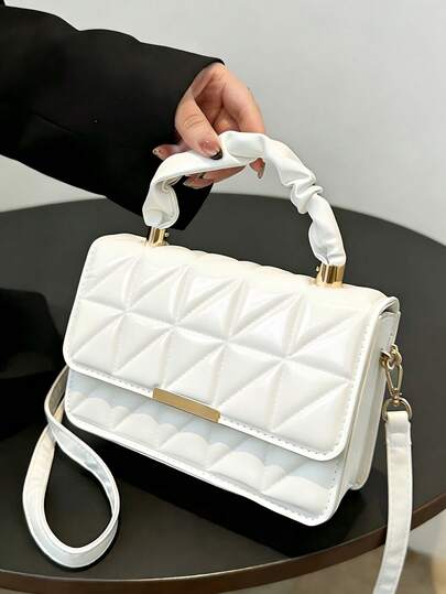 Bolso para mujer | Bolso de hombro y bolso de mano de mujer Unicolor PU Clásico Retro | Bolso de diseñador con estampado de rombo, correa ajustable y asa de pliegues decorada con metal | Ideal para cita, commuting y regalo de moda