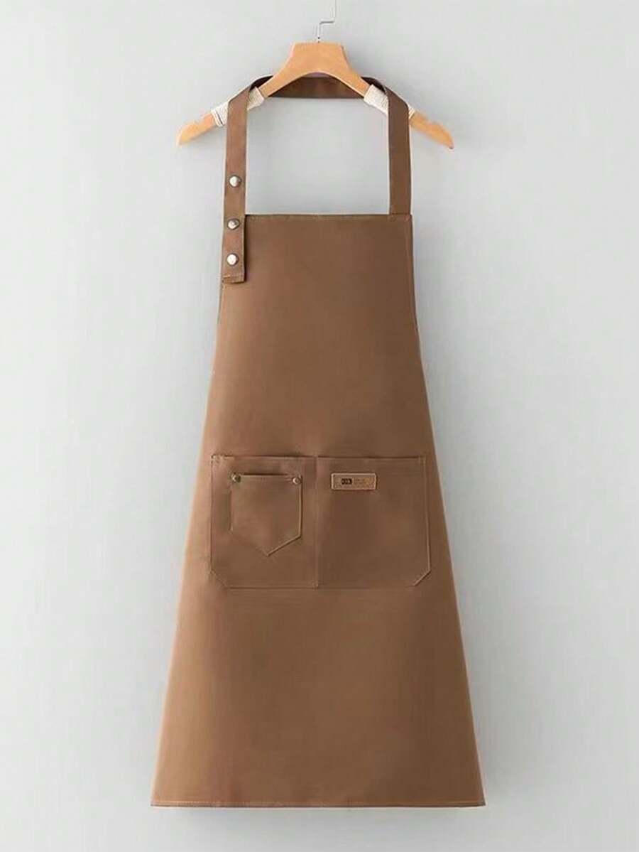 1件防水防油厨房围裙，涤纶面料，适用于家庭、餐厅、手工、花园、烧烤、学校、咖啡馆等场所，男女通用，是绝佳的圣诞礼物。 - 咖色 - 查看 1
