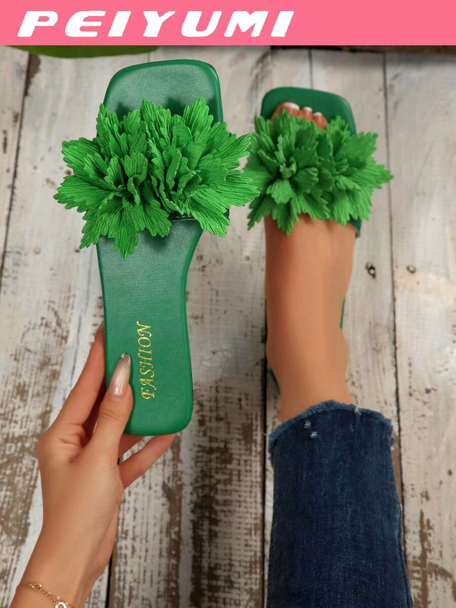 PEIYUMI 夏季独特花卉装饰平底凉鞋，时尚防滑女士凉鞋，沙滩休闲派对人字拖，有白色、黑色、红色、绿色、紫红色、粉色、杏色可选