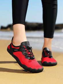 Men's Sporty Red Indoor Fitness Training Outdoor Sports Walking Breathable Quick-Dry Ultralight Drawstring Aqua Shoes - Red - View 3