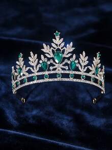 1pc Blue Sapphire Themed Headpiece, Visually Fresh And Bright, Suitable For Fairy-Tale Style, With Golden Frame, Paired With Blue Sapphire Droplets And Full Rhinestone Accents, Featuring Leaf Texture Design, Combining Elegance And Ethereal Charm, Suitable For Children/Teenage Girls' Birthday, Party, Photography, Cosplay (E.G. Ice Princess Character) - Multicolor - View 9