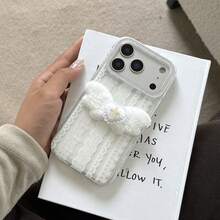 纯手工纯白亮片蕾丝翅膀创意手机壳，兼容 17 Pro Max、16 Pro Max、15 Pro、14、13，可爱时尚手机保护套 - 白色 - 查看 3