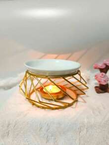 1pc Simple Geometric Shape Aromatherapy Oil Lamp Candle Holder For Home Use,Room Decor,Gifts - Gold - View 16