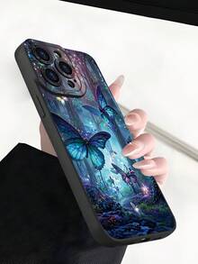 Modischer, beliebter, personalisierter, magischer Schmetterling & verzauberter Wald Muster Design Luxus stoßfester ästhetischer süßer Handyhülle, Linsenschutz, kompatibel mit iPhone 17/17Pro/17Pro Max, 16, 15, 14, 13, 12, 11 Plus/Pro Max und Serie, sowie kompatibel mit Galaxy S/A Serie, Geschenk für Ostern, Weihnachten, Halloween Dekoration/Geburtstags-Geschenk für Freundin, Freund oder sich selbst. - Schwarz - Übersicht 7