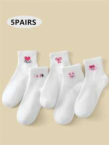 Women's Valentine's Day Heart, Bow, Strawberry, Rabbit Cute Fashion Breathable Comfortable Socks, Ankle Socks - White - View 2