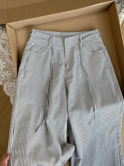 舒适时尚条纹直筒休闲裤，宽松高腰百搭长裤，春季必备