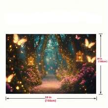 Magical Butterfly Path Fairy Forest Wall Tapestry - Enchanting Glowing Lanterns & Vibrant Flowers, Polyester Fabric, Perfect For Living Room, Bedroom, Or Party Decor, 59x39in / 51.18x59in / 90.5x70.8in, Living Room Enhancement| Magical Ambiance| Durable Wall Hanging, Butterfly Decorations - 如圖所示 - 查看 9