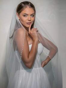 1pc Handmade Beaded Rhinestone Starry Glitter Bridal Veil, Suitable For Weddings, Wedding Photography, Holiday Gifts, Comes With Metal Hair Comb Valentine's Day Accessories - V - Xem 6