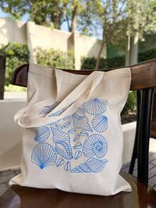Tote Bag, Blue Shell Design - 100% Cotton, 33x40cm - Màu be - Xem 1