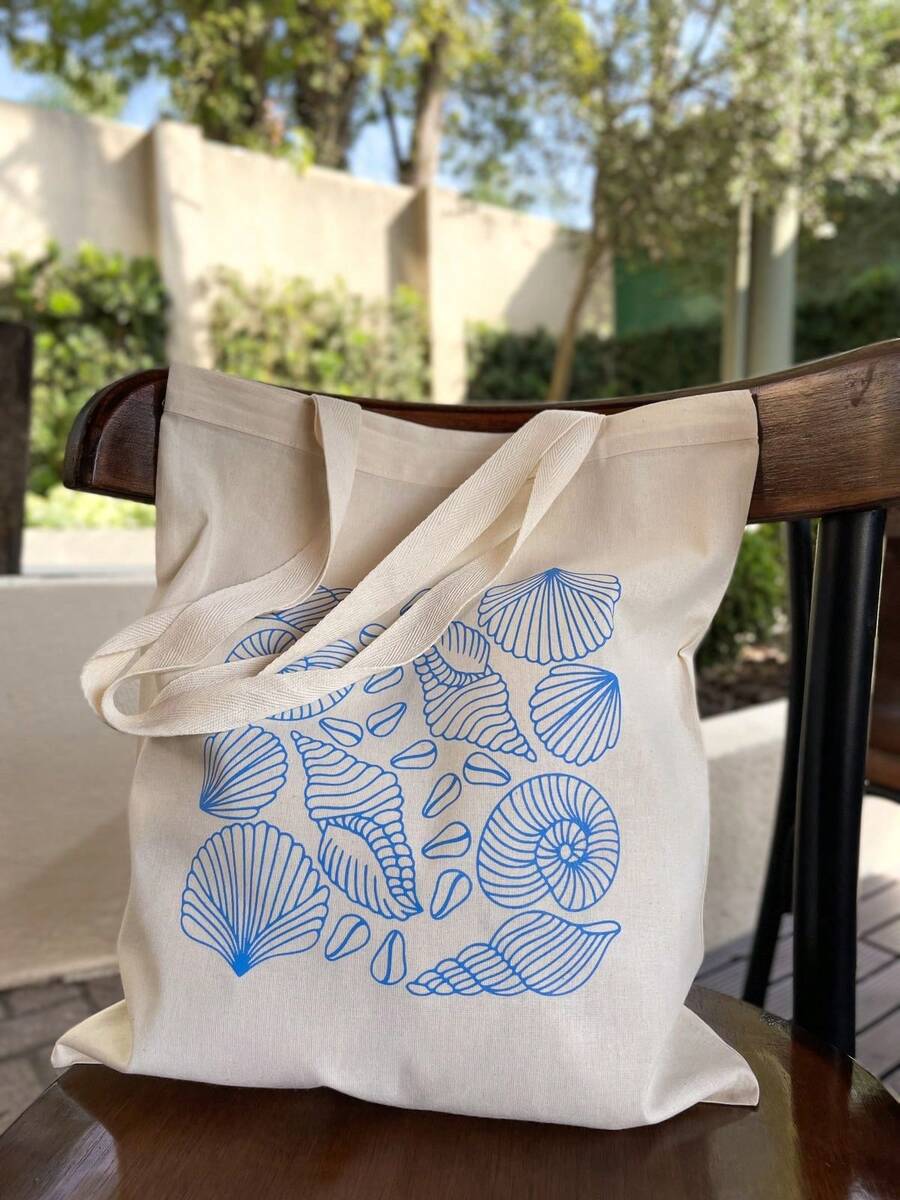 Tote Bag, Blue Shell Design - 100% Cotton, 33x40cm - Màu be - Xem 1
