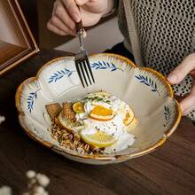1 Stück wunderschöne blumenförmige 23 cm chinesische Keramikschüssel, große Servierschüssel für Restaurant, Salatschüssel, Obstschüssel - Verschiedenfarbig - Übersicht 2