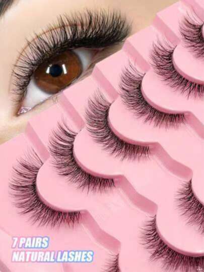 7 Pairs Natural Look False Eyelashes, Soft Transparent Band, Short Lightweight Faux Mink Lashes, Create Natural Makeup Look, Suitable For Daily Makeup, Suitable For Beginners