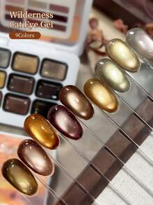 Jillradia 9 Colors Solid Cat Eye Gel Palette, High Density Magnetic Powder For Stunning Metallic Nails, DIY Manicure Kit With Silver/Golden/Bronze Shades, Long Lasting UV/LED Gel For Home & Salon Use - 彩色 - 查看 7