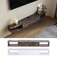 Floating TV Unit, Wall Mounted TV Cabinet, Floating Shelves With Door, Modern Entertainment Media Console Center Large Storage TV Bench For Living Room & Office 140X21.5X16cm - 白色 - 查看 6