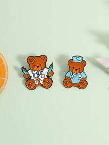 2pcs Medical Bear Enamel Needle Cartoon Animal Brooch Collar Badge Jewelry Gift For Friends - Multicolor - View 6