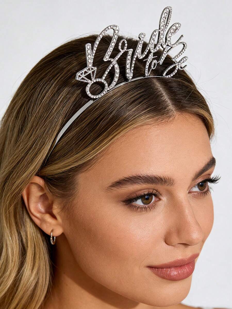 1pc Bridal Wedding Headpiece, Luxury Alloy Crystal Headband, Engagement Photo Accessory - Silver - View 1