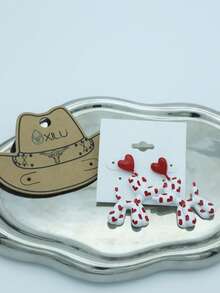 1 Pair Romantic Heart Series Multi-Color Patchwork Heart & Dog Pendant Earrings For Women - Earring - View 11