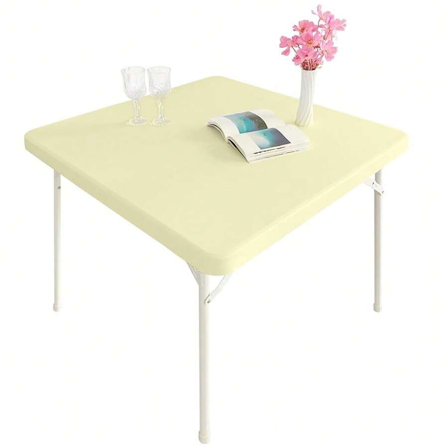Cocktail Fitted Spandex Stretch Square Table Covers Caps Elastic Square Tablecloth Beige Table Topper 34x34 Inch,34inchx34inch(Square),Beige - 米色 - 查看 1