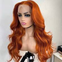 34 Inch 350 Ginger Lace Front Wigs Human Hair Pre Plucked 250% Density Body Wave Lace Front Wigs Human Hair Orange 350 Wig HD Transparent Full Frontal 13x4 #350 Ginger Colored Natural Wig For Woman - S350 - 查看 7