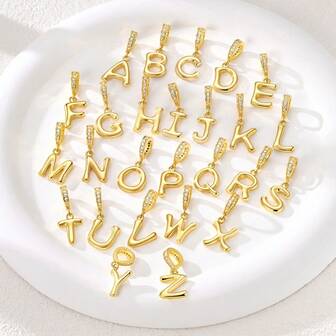 1pc 18K Gold Color 26-Alphabetl Dangle Charm For 3mm Bracelet Necklace Great Addition Diy Bead Pendant Super Value Name Customization Daily Birthday Present Casual Daily Wear Jewelry Party Outfit Accessory Suitable For Valentine's Day Mother's Day
