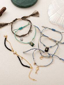 1pcINS Fashion Stainless Steel Paired With A Heart-Shaped Goddess Crescent Pentagram Pendant Woven Rope Bracelet, Electroplated With 18k Gold, Showcasing Feminine Charm, Waterproof And Sweat Resistant, Suitable For Valentine's Day And Holiday Play, Daily Casual Wear. Ladies' Jewelry. - Multicolor - View 6