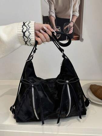 Bow Decor Backpack Women Fashion Korean Tote Bag Casual Large Capacity Shoulder Bag, Ladies Travel, Walking, Shopping Handbag