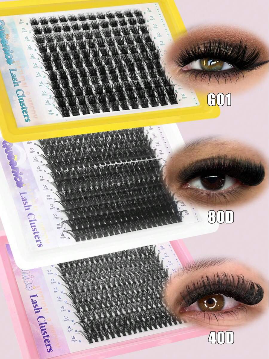 Queenice 220/132pcs Eyelashes, 40D&80D G01 Mixed Set, Single Tray Multiple Styles, More Quantity More Affordable, 0.07mm D Curl Realistic & Natural Lashes, Easy For Beginners, Essential For Daily DIY Makeup, Parties, Weddings And Holidays - 彩色 - 查看 1
