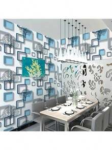 3D网格树形图案可移除乙烯基贴纸 - 自粘紫色蓝色，适用于DIY墙面和家具装饰 - 藍色 - 查看 6