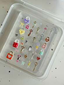 1pc Cartoon Button, Key Chain, Heart Lock, Fruit, Star, Kitten, Cookie Shaped Transparent Silicone Nail Art Mold, Creative Decorative Accessory - Clear - View 5
