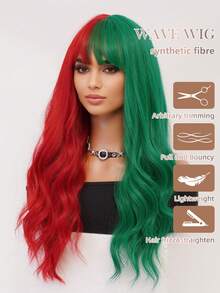 XOUJE Tóc giả dài 26 inch màu đỏ và xanh lá cây hai màu, kiểu tóc gợn sóng, làm từ sợi tổng hợp chịu nhiệt, có mái. Thiết kế nhẹ, mềm mại và bồng bềnh. Thích hợp cho thời trang nữ, mặc hàng ngày, các buổi họp mặt ngày lễ, hẹn hò, tiệc tùng sang trọng, Halloween, Giáng sinh, nhập vai, phong cách Lolita. - Hai tông màu - Xem 8