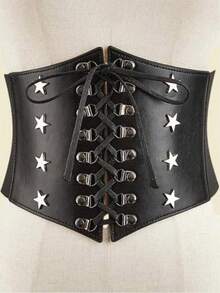 1pc Women's Basic Casual Black Personalized Five-Pointed Star Drawstring Adjustable Waist Cincher, Slim Fit Suitable For Daily Commute, Runway, Street Style, Gatherings, Dates And Other Occasions - Black - View 5