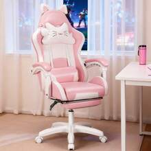 OYAJIA Gaming Chair With Massage Function, Ergonomic Racing Style Office Chair, Adjustable Recliner With Footrest And Lumbar Support(Pink) - Pink - View 2