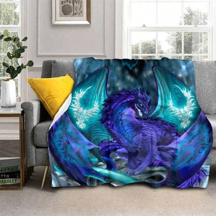 3D Print Cool Colorful Sci-Fi Dragon Blanket Flannel Blanket Soft Throw Blankets Bedspread For Bed Sofa Couch Blanket Gifts6 - 白色 - 查看 1