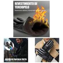 Guantes de Piel para Hombre, Guantes Negros de Cuero con Pantalla Tctil, Guantes para Frio, para Moto y Bicicleta, Regalos de Hombres para Navidad - inicial - Ver 1