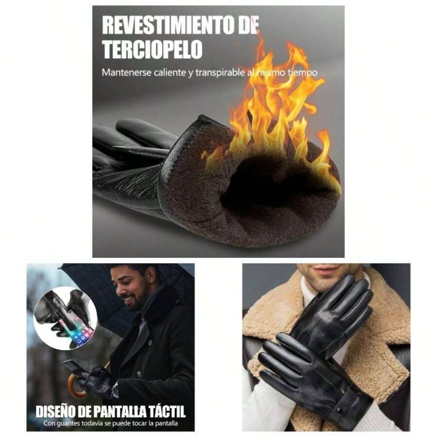 Guantes de Piel para Hombre, Guantes Negros de Cuero con Pantalla Tctil, Guantes para Frio, para Moto y Bicicleta, Regalos de Hombres para Navidad - inicial - Ver 1