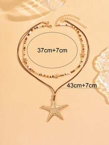 2 Pieces Set Handmade Beaded Bohemian Style Necklace With Large Starfish Pendant, Fashion All-Match Choker Suitable For Daily Wear, Travel, And Party - Gold - View 4