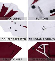 Boys Floral Jacquard 3 Piece Peak Lapel Tuxedo Suit Set Formal Kids Outfit For Wedding Party - Đỏ tía - Xem 6