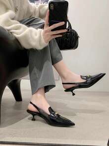 Giày lười cao gót hở gót kiểu Pháp mũi nhọn dành cho nữ - màu đen - Xem 7