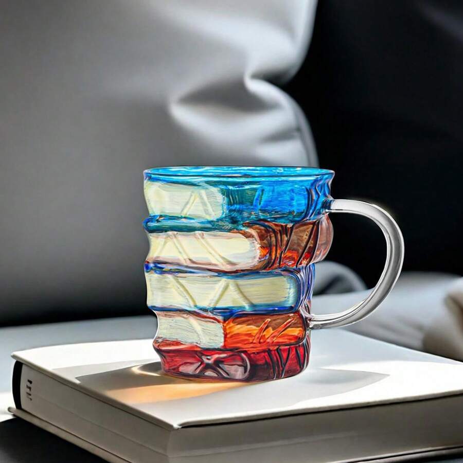 复古彩绘书本玻璃咖啡杯，创意3D小说设计，文学爱好者的理想礼物，耐热硼硅酸盐玻璃 - 彩色 - 查看 1