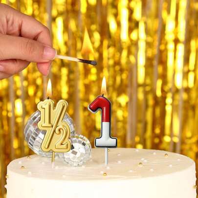 红白卡通创意数字0-9手工生日蜡烛，另加半年生日蜡烛。一周岁生日数字装饰礼物