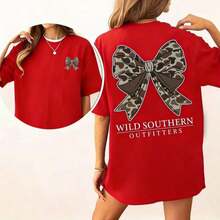Vintage Camo Bow Hunting Shirt, Wild Southern Camo T-Shirt,Simply Printed Graphic Shirt,Daily Casual Womenswear-Unisex Street-Style Cotton T-Shirt Top - 紅色 - 查看 9