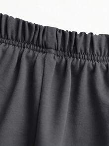 青少年男童卡通图案印花圆领短袖T恤和短裤套装 - 深灰色 - 查看 3