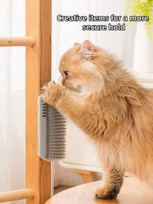 三合一硅胶猫咪美容工具，壁挂式猫抓板，去毛刷，按摩器 - 节省空间，自娱自乐，缓解瘙痒，控制掉毛 - 彩色 - 查看 4