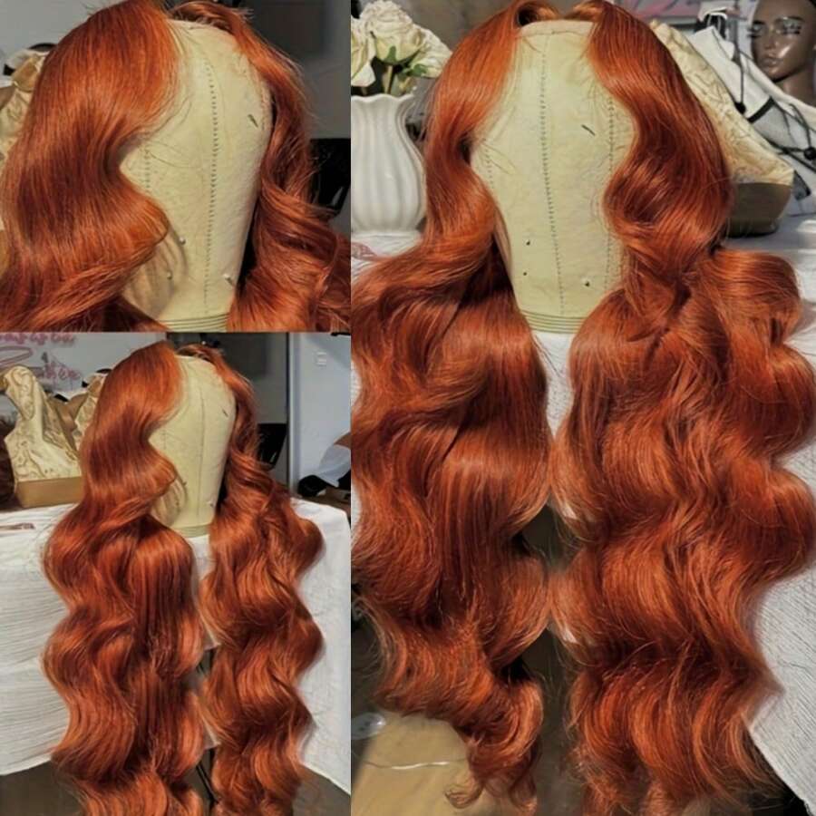 13X4 Light Blonde Body Wave Lace Front Wig 28" Soft Long Wavy Wigs Glueless Free Part 180% Density With Adjustable Straps & Combs Heat Resistant Blonde Synthetic Hair Replacement Wigs For Women Perfect For Daily Wear Parties & Special Occasions - 橘色 - 查看 1